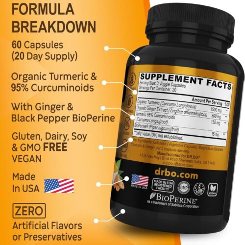 Turmeric Curcumin with BioPerine & Ginger Supplement - 1950mg (60 Capsules) Price in Bangladesh
