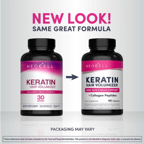 NeoCell, Keratin Hair Volumiser + Collagen Peptides,(60 Capsules)
