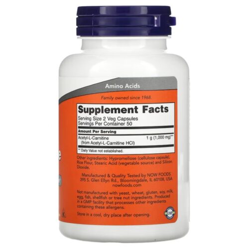 NOW Foods, Acetyl-L-Carnitine, 500 mg,(100 Capsules) price in Dhaka