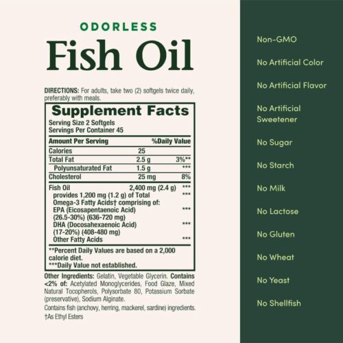 Nature's Bounty Odorless Fish Oil, 1200mg Omega-3(90 Softgels) price in Bangladesh