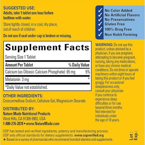Nature Made Melatonin 3mg Sleep Aids for Adults(120 Tablets)
