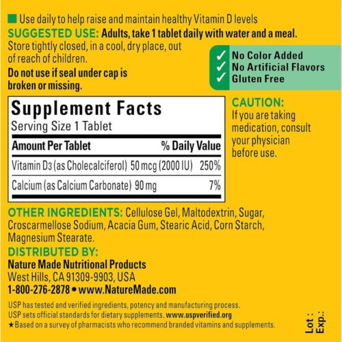 Nature Made Vitamin D3 2000 IU 50 mcg (100 Tablets)