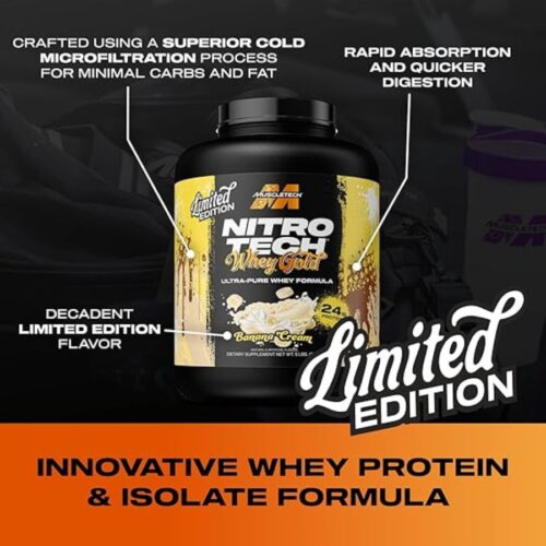 MuscleTech Whey Protein Powder (Banana Cream, 5LB) - Nitro-Tech Whey Protein Isolate Smoothie Mix for Lean Muscle & Fast Recovery - 24g of Whey Gold Protein for Women & Men - Gluten-Free price in Dhaka