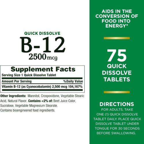 Nature's Bounty B-12 Natural Cherry 2,500 mcg 75 Tablets  price in Bangladesh
