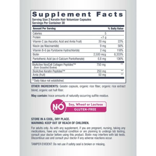 NeoCell, Keratin Hair Volumiser + Collagen Peptides, 60 Capsules - Image 3
