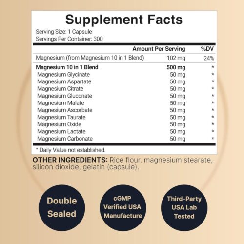 NatureBell Magnesium Complex 500mg | 10-in-1 Magnesium Glycinate, Citrate, Malate & More | 300 Capsules Price in Bangladesh