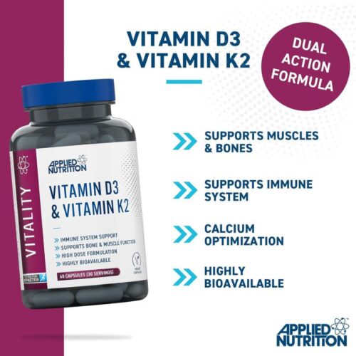 Applied Nutrition – Vitamin D3 & K2 – High Dose Formula – Best Immune Support ( 60 Capsules)