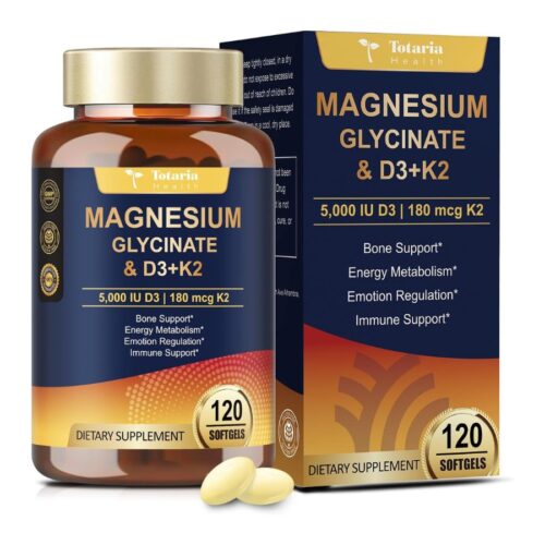 Totaria Magnesium Glycinate 180mcg + Vitamin D3 5000 IU & K2 120 Softgels price in Bangladesh