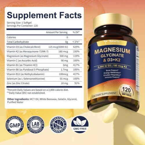 Totaria Magnesium Glycinate 180mcg + Vitamin D3 5000 IU & K2 120 Softgels price in Bangladesh